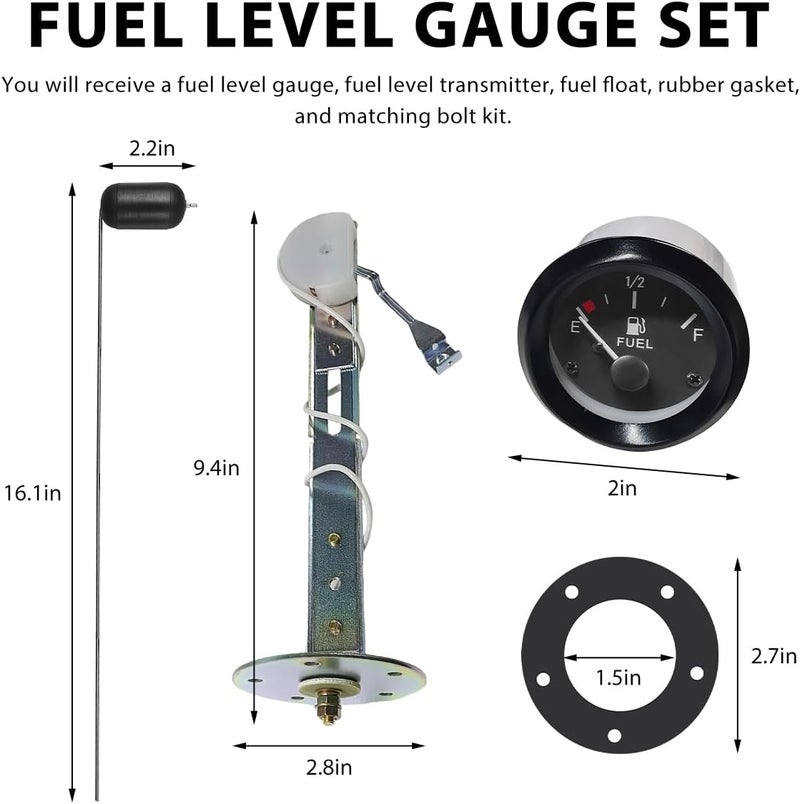 ZNDAW 2" 52mm Fuel Level Gauge, 12V Fuel Tank Meter w/Fuel Level Sensor E-1/2-F Pointer, Universal Gauge Float Gas Tank Sending Unit for Boat Truck RV Motorcycle, Car Accessories - Image 2